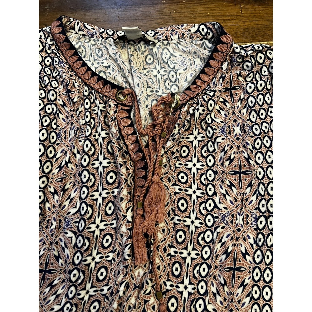 Euc Vintage America Multicolor Twofer Split Neck Long Sleeve Top Size Large - Picture 2 of 6